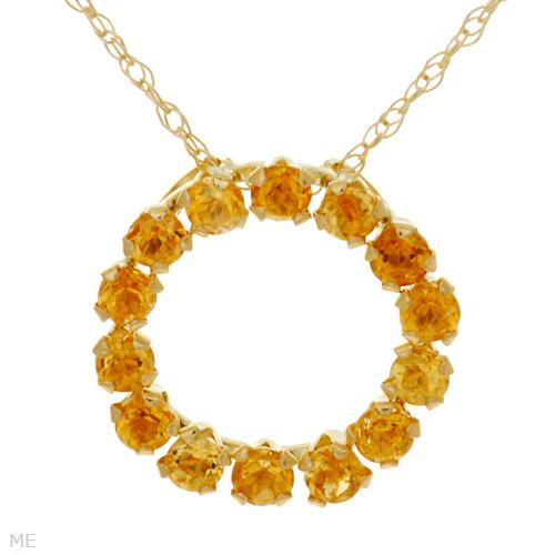 GENUINE NATURAL CITRINE CIRCLE NECKLACE 10K GOLD